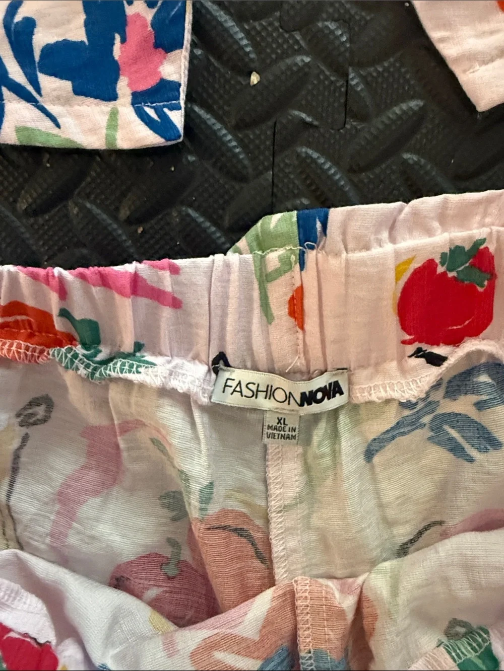 Fashion Nova White Tropical Print Tank & Shorts Set